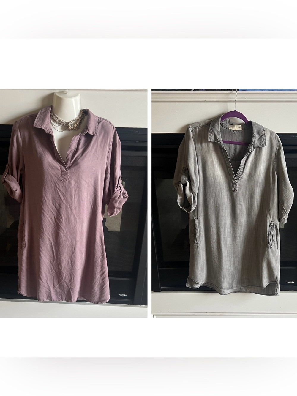 BOTH Side Stitch Gray & Mauve Midi SHIRT  DressES
